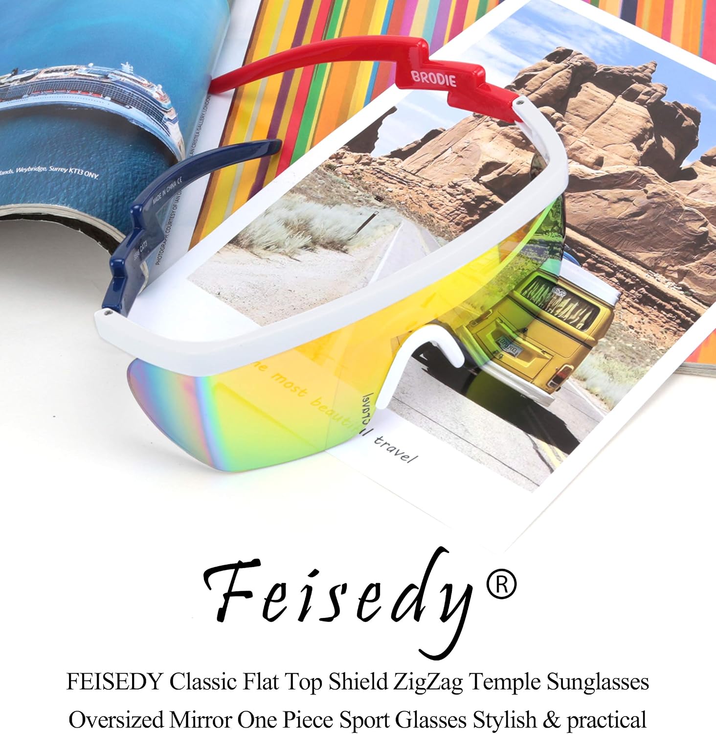 商品图片 24 | B096SD9GGG | FEISEDY Oversized Mirror Shield Sport 80s Sunglasses Ski Goggles Flat Top One Piece Futuristic Visor Women Men B2522