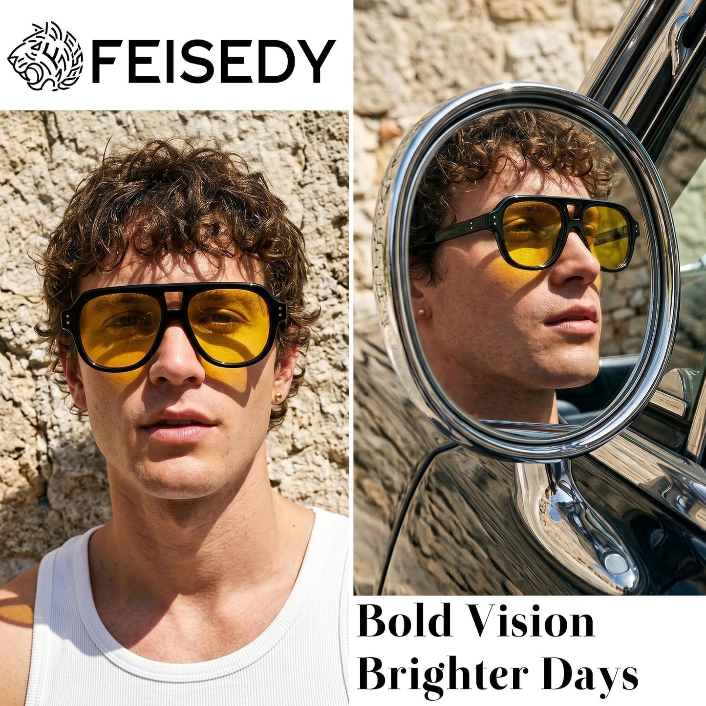 商品图片 19 | B0H1WK6BZT | FEISEDY Retro Aviator Polarized Sunglasses Men Women Trendy Square B0433