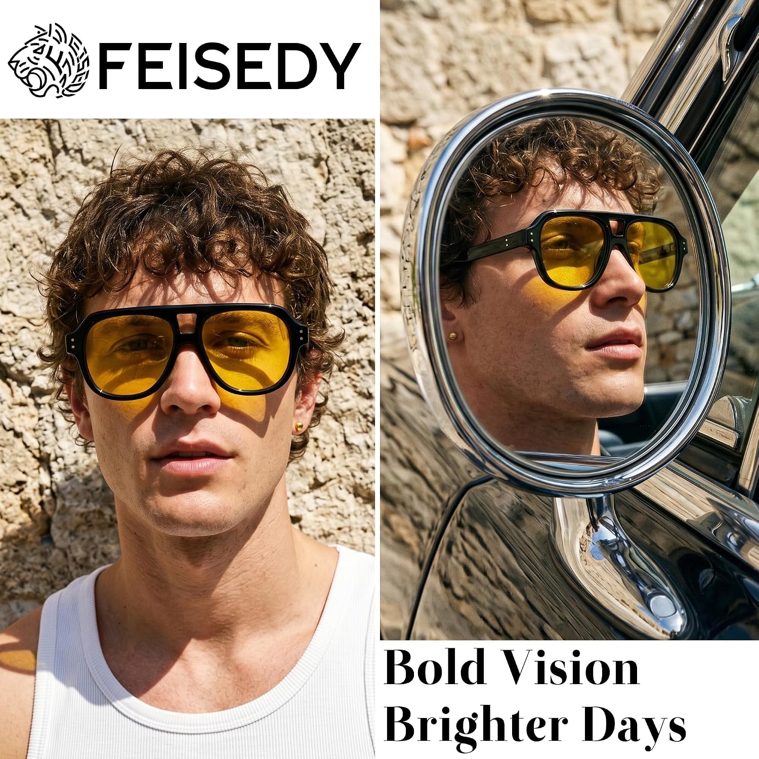 商品图片 19 | B0H1WK6BZT | FEISEDY Retro Aviator Polarized Sunglasses Men Women Trendy Square B0433