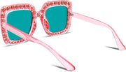 ÉÌƷͼƬ 52 | B077GMJCV8 | FEISEDY Women Sparkling Crystal Sunglasses Oversized Square Thick Frame B2283