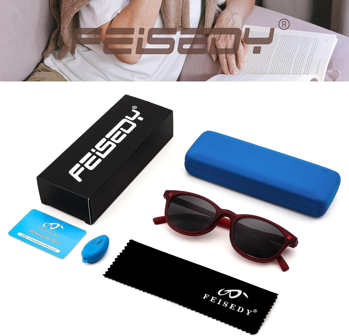 ÉÌƷͼƬ 14 | B0C9DFQSP5 | FEISEDY Fashion Reading Sunglasses Women Men Square Reader Sunglasses UV400 Protection Polarized Lens B2390