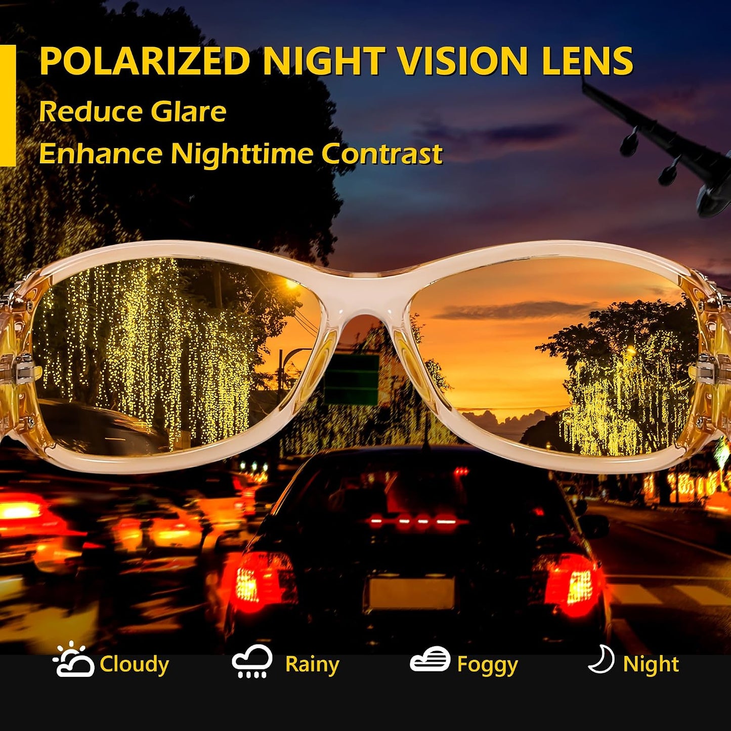 商品图片 87 | B081YY5RM3 | FEISEDY Classic Womens Night Glasses Driving Anti Glare Wrap Around Yellow Sunglasses B2548