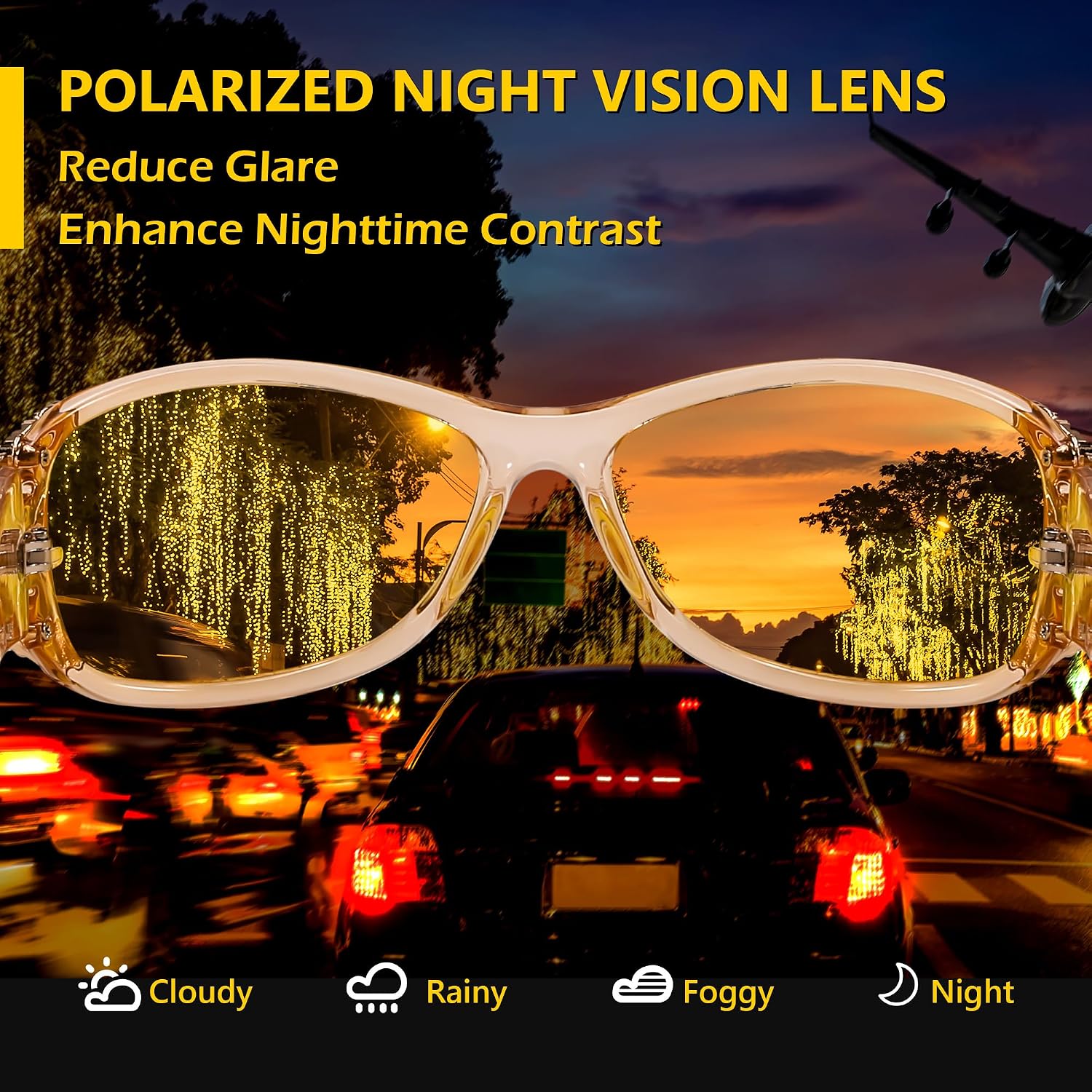 商品图片 87 | B081YY5RM3 | FEISEDY Classic Womens Night Glasses Driving Anti Glare Wrap Around Yellow Sunglasses B2548