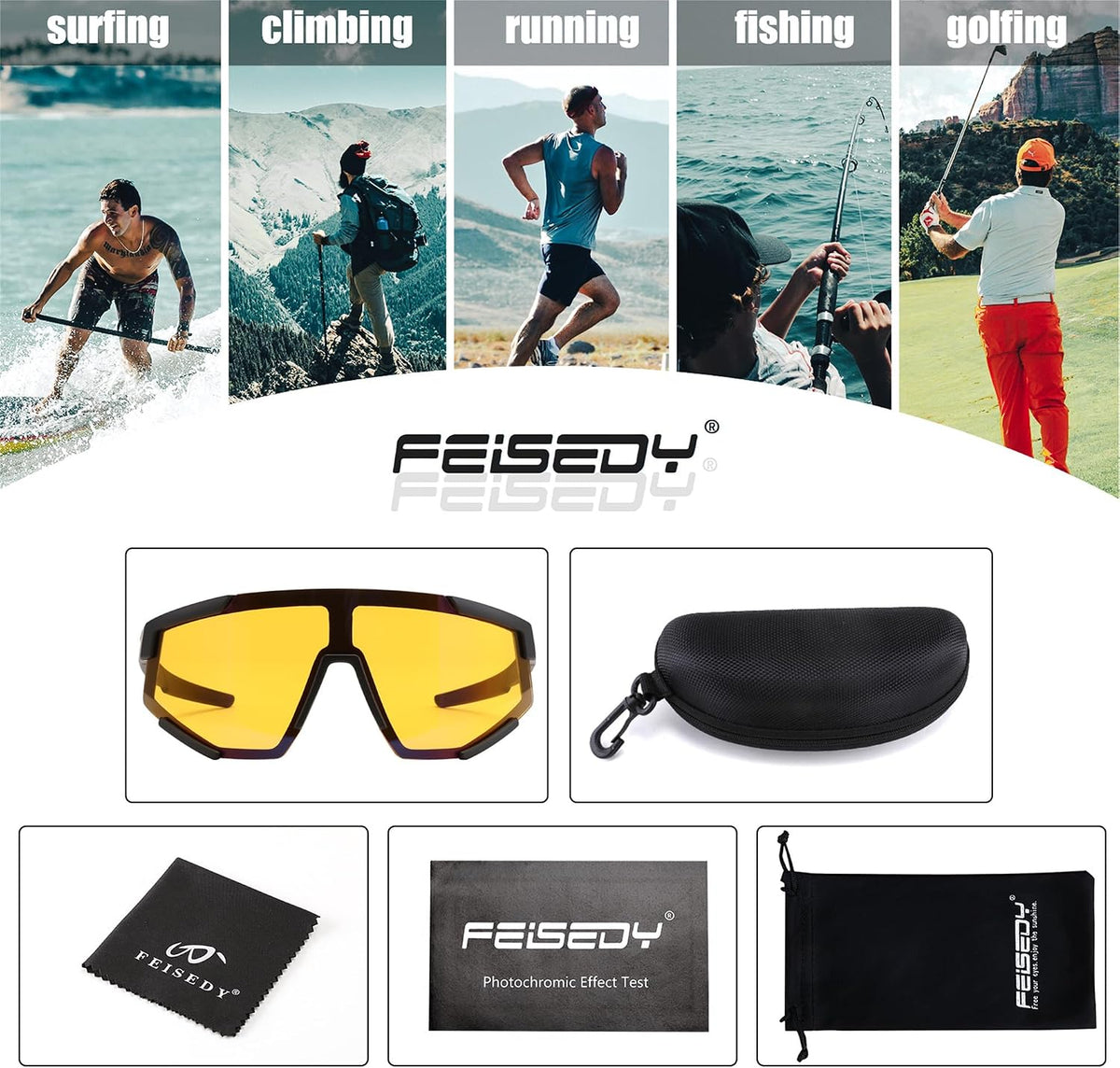 ÉÌƷͼƬ 7 | B0DFMBL68F | FEISEDY Photochromic Sports Sunglasses for Men Women Night Vision Cycling Driving Running Glasses B0233