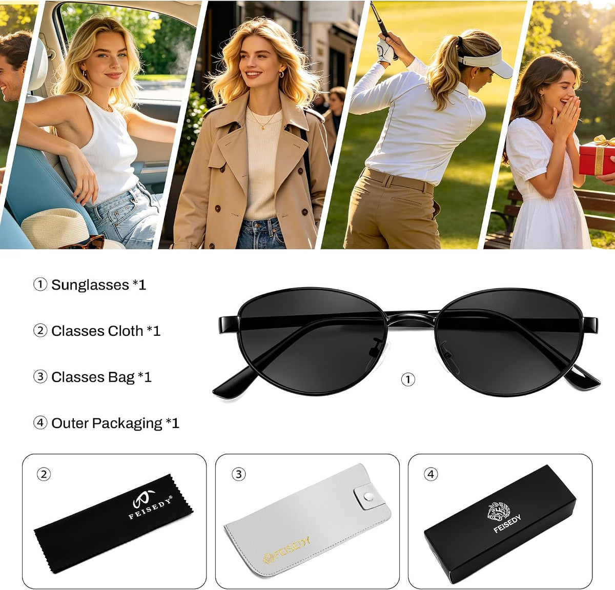 ÉÌƷͼƬ 13 | B0GVDQNHD2 | FEISEDY Oval Metal Sunglasses for Women and Men, Classic UV400 Protection Shades Retro Trendy Driving Fishing Eyewear B0430