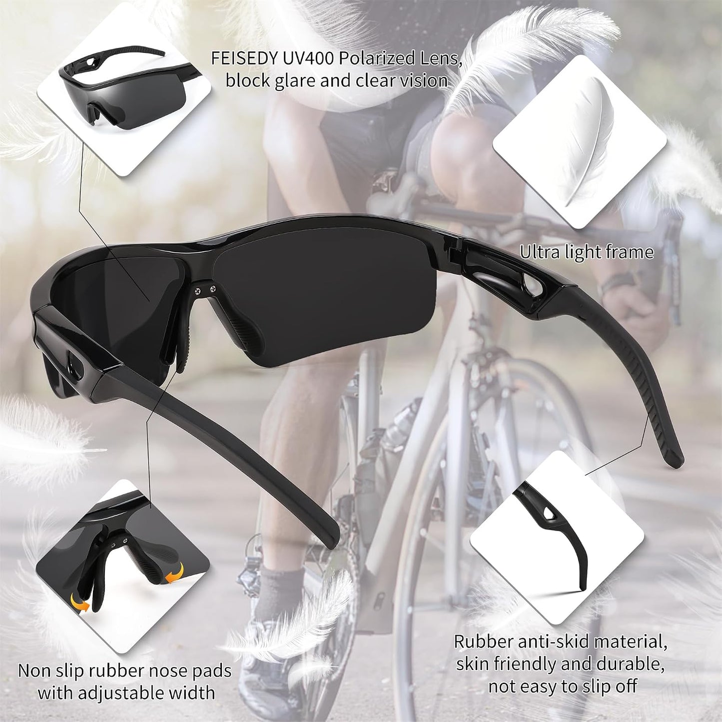 商品图片 19 | B0C7189J4Z | FEISEDY Men Sunglasses, Polarized Cycling Sunglasses, UV400 Sports Baseball Running Fishing Hiking Shades B2372