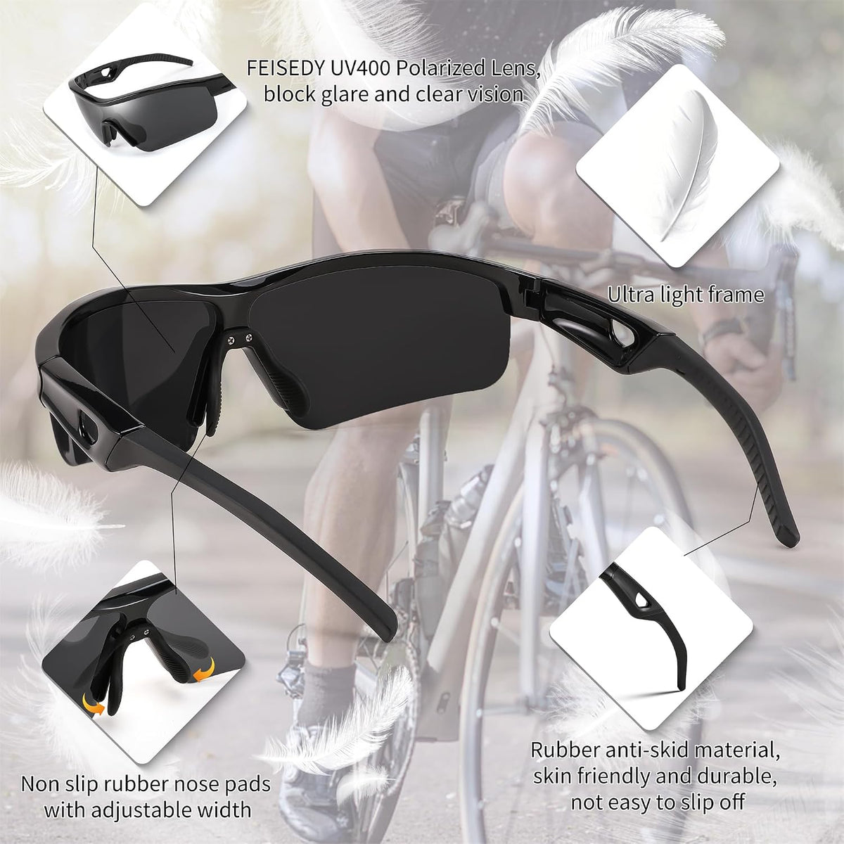 ÉÌƷͼƬ 19 | B0C7189J4Z | FEISEDY Men Sunglasses, Polarized Cycling Sunglasses, UV400 Sports Baseball Running Fishing Hiking Shades B2372