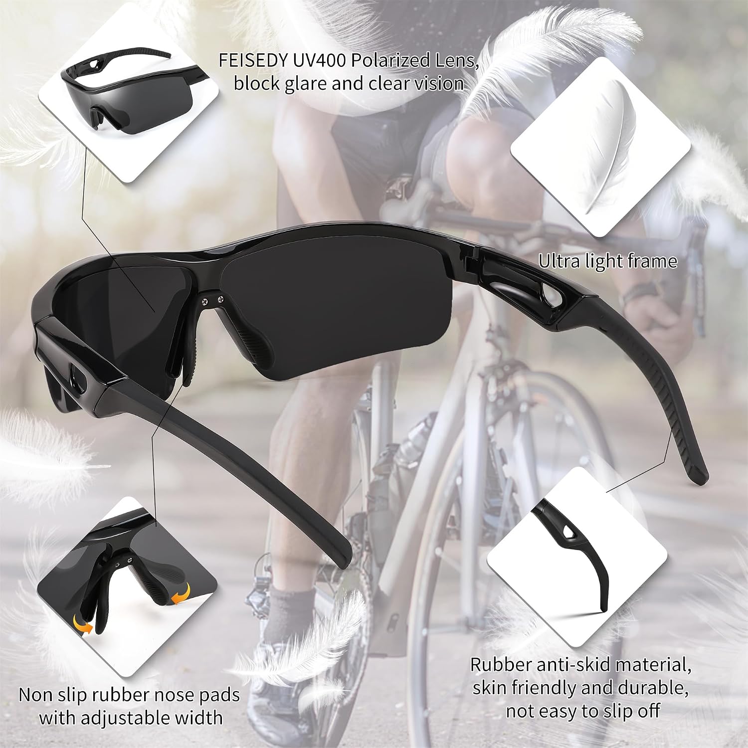 商品图片 19 | B0C7189J4Z | FEISEDY Men Sunglasses, Polarized Cycling Sunglasses, UV400 Sports Baseball Running Fishing Hiking Shades B2372