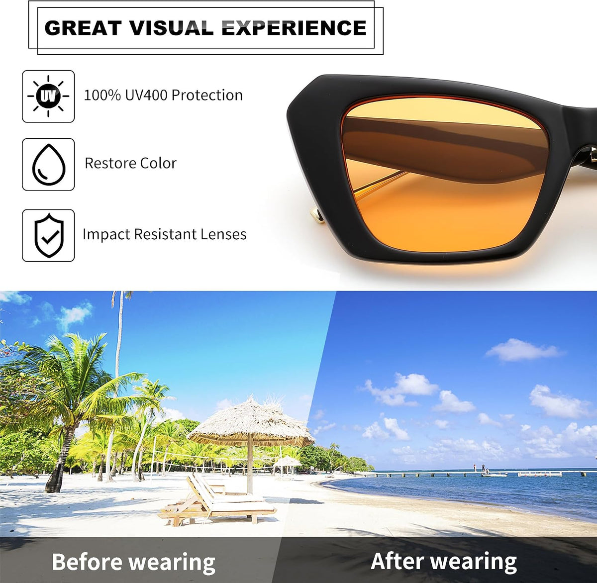 ÉÌƷͼƬ 5 | B0D6W5FR7W | FEISEDY Retro Square Cat Eye Sunglasses for Women Trendy Big Shades Vintage Sun Glasses B0164