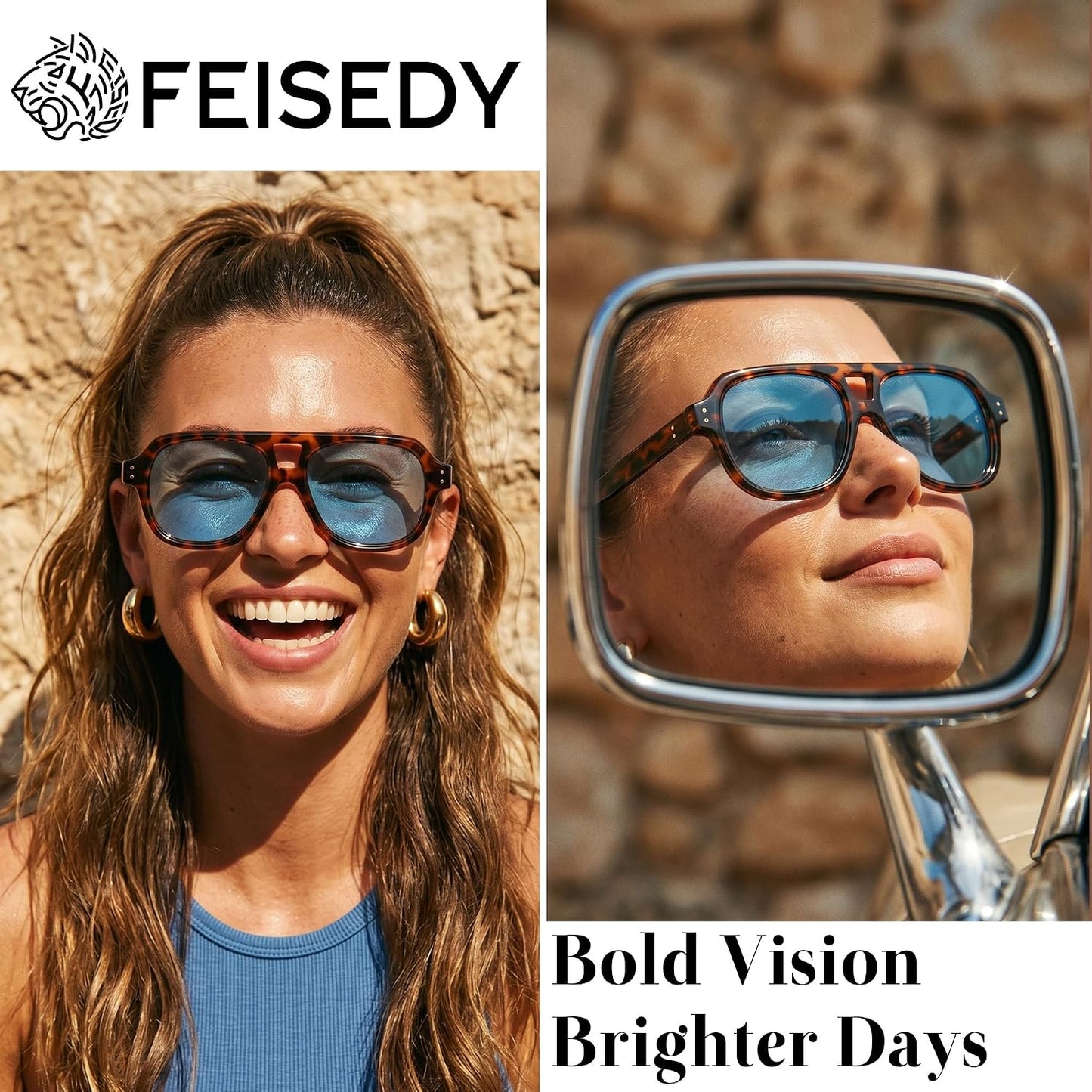 商品图片 14 | B0H1WK6BZT | FEISEDY Retro Aviator Polarized Sunglasses Men Women Trendy Square B0433