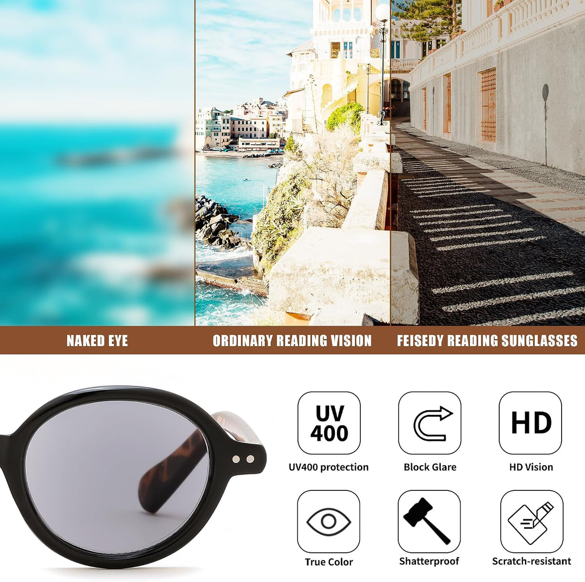 ÉÌƷͼƬ 17 | B0GYW69THN | FEISEDY Reading Glasses for Women Men Retro Oval Reader Sunglasses B1379