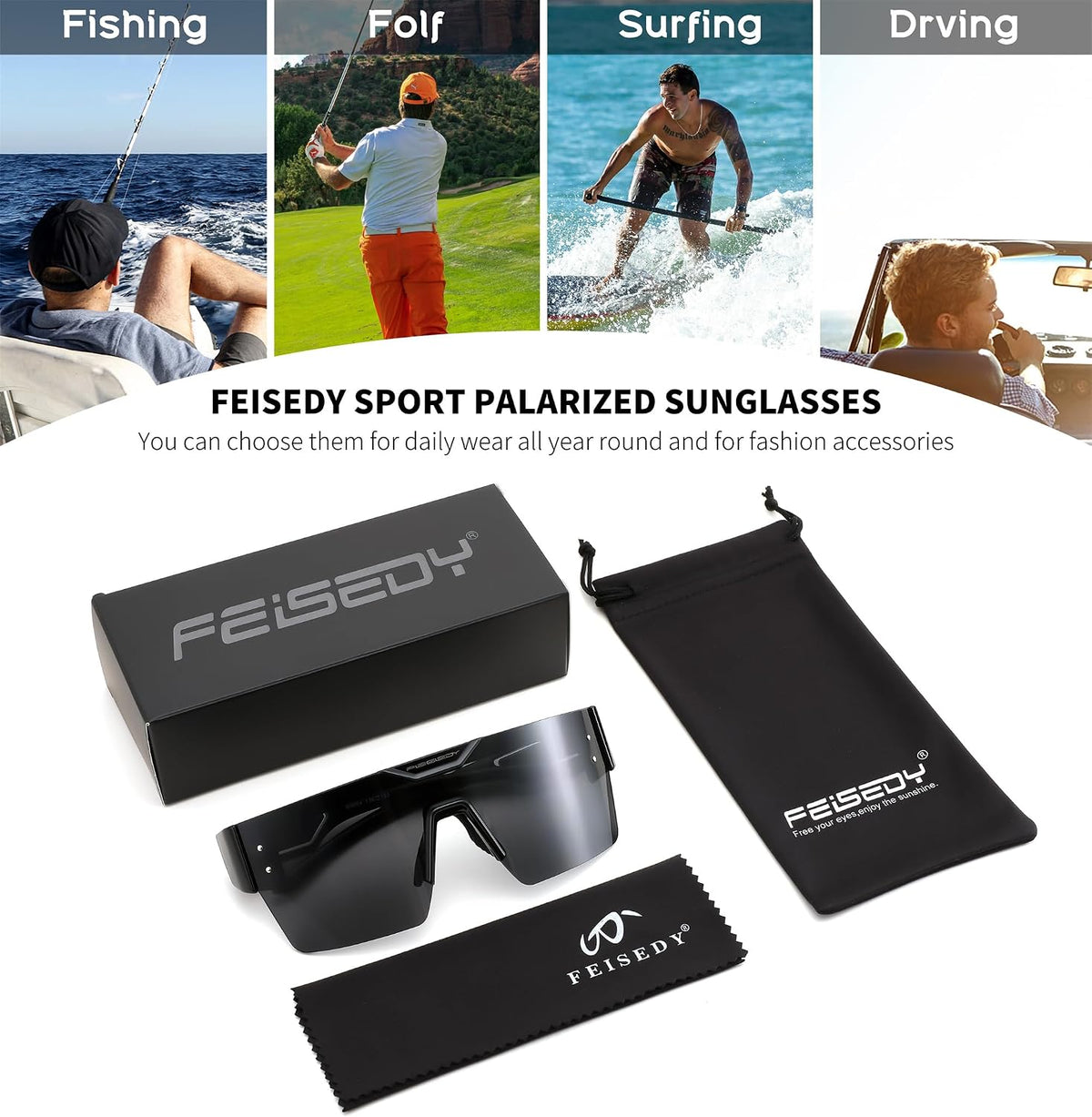 ÉÌƷͼƬ 25 | B0D4Y6RY37 | FEISEDY Sunglasses Men Women, Big Oversized Square Frame,UV400 Mirrored Sun Glasses, Cycling Driving Fishing Hiking B0064