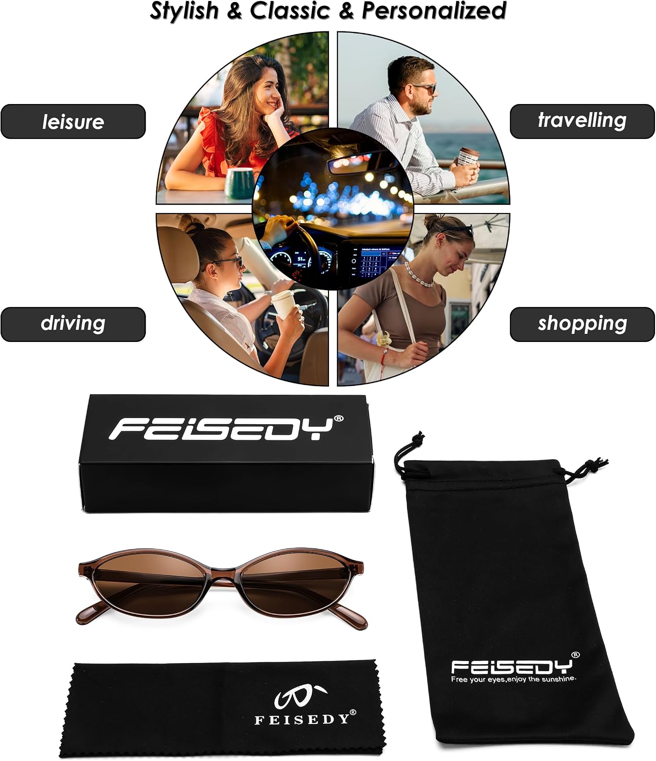 商品图片 37 | B0DMN6519L | FEISEDY Retro Oval Cat Eye Sunglasses for Women 90s Narrow Lightweight Shades Y2k Trendy Sunnies B0257