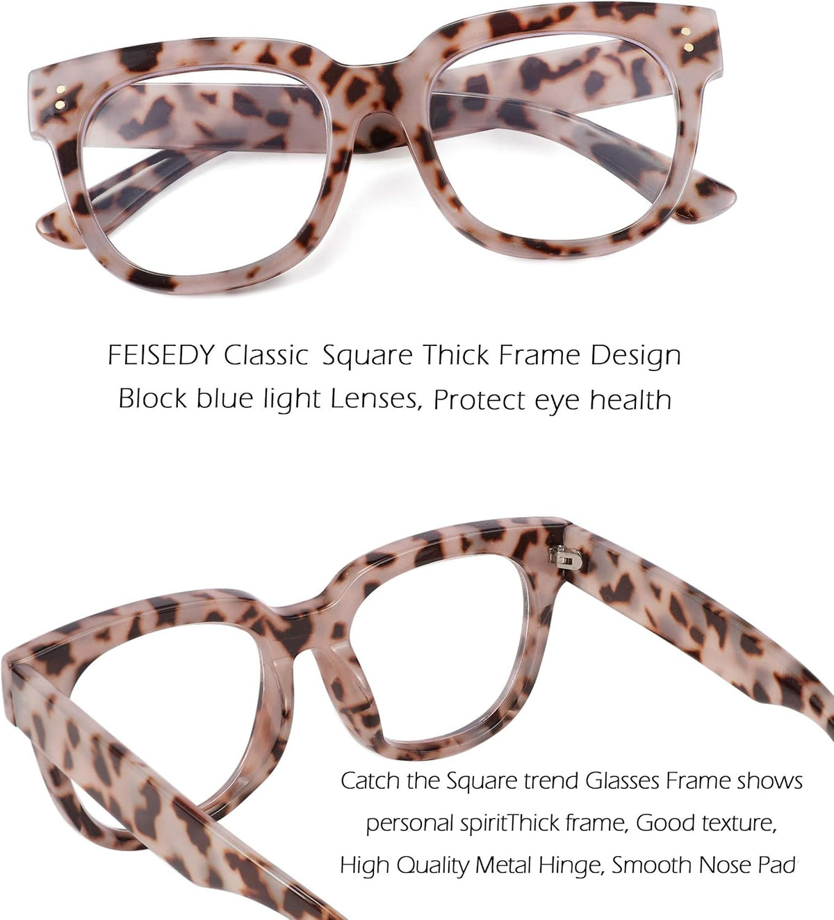 商品图片 19 | B08MFD4QG6 | FEISEDY Retro Square Anti Blue Light Blocking Glasses Women Thick Oversized Computer Eyeglasses Double Metal Studs B2689