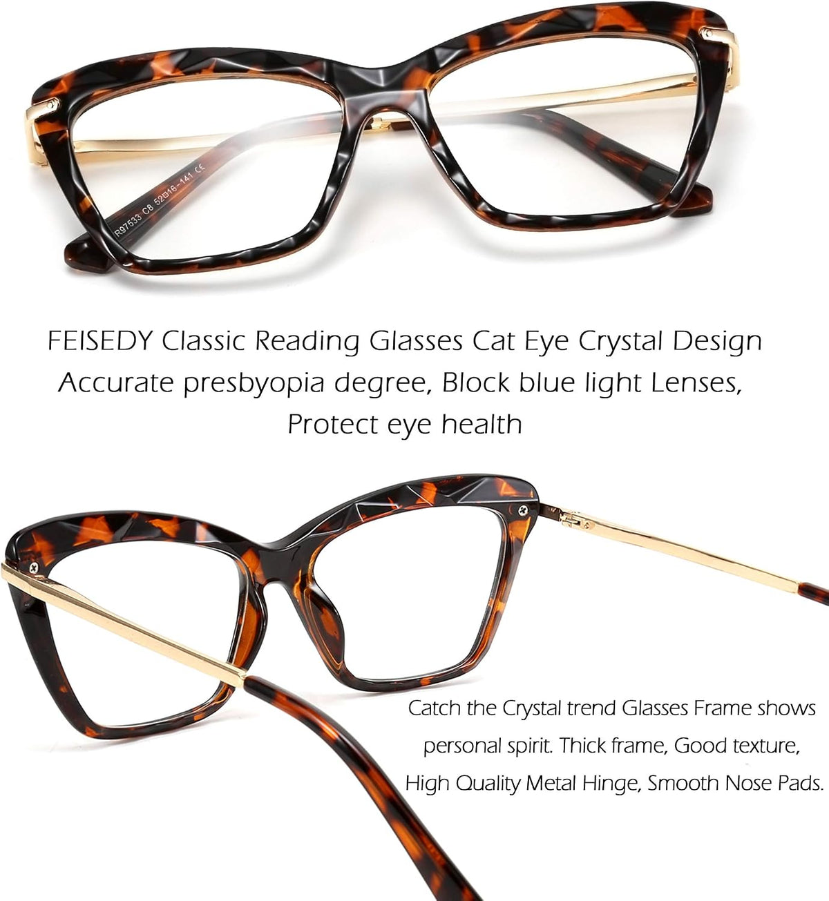 ÉÌƷͼƬ 21 | B088WVS65H | FEISEDY Crystal Cat Eye Reading Glasses Blue Light Blocking Reader Anti Eyestrain Glasses B2596 Champagne 1.75x