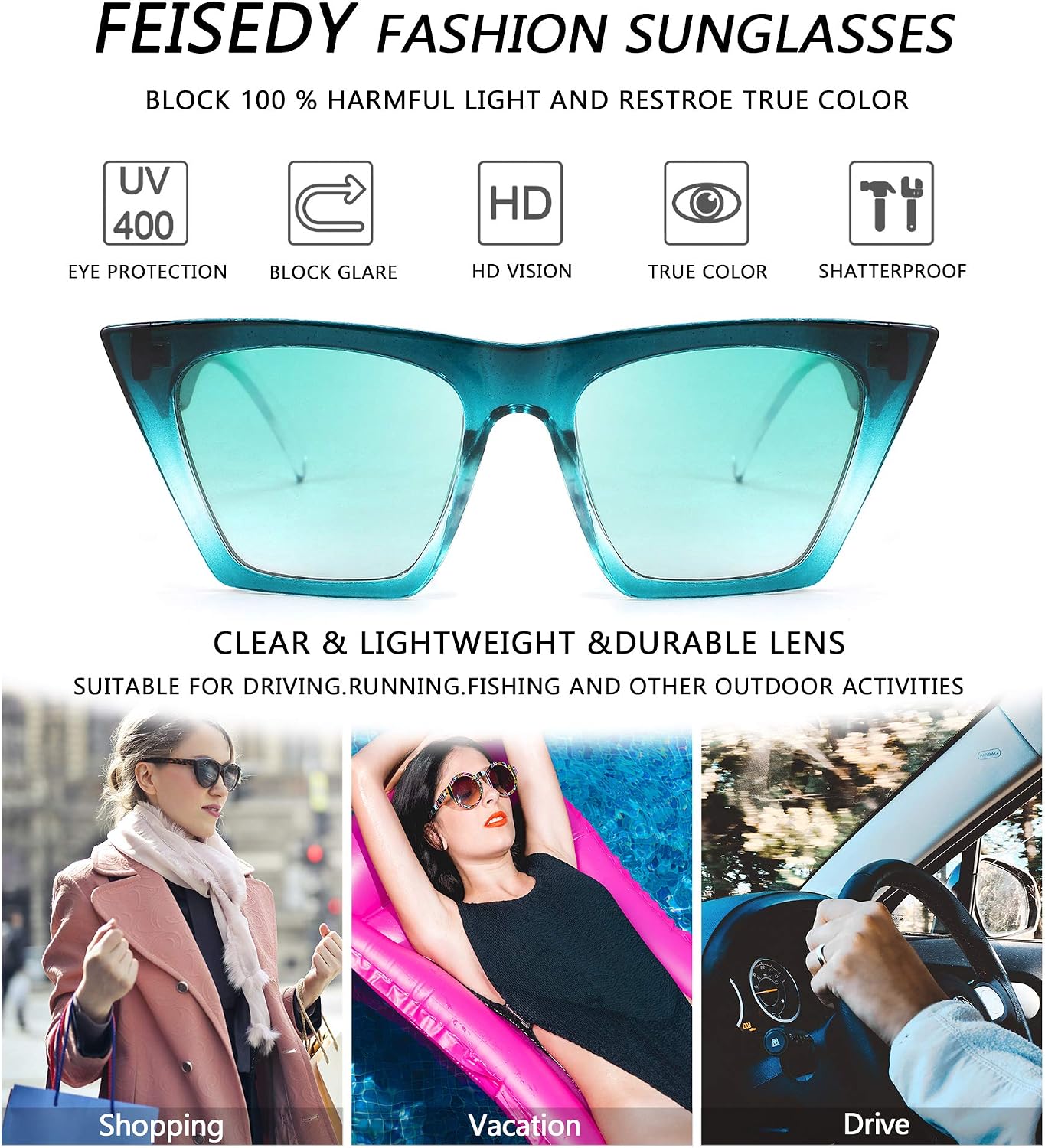 商品图片 78 | B0C5378735 | FEISEDY Vintage Square Cat Eye Sunglasses Women Trendy Cateye Sunglasses B2473