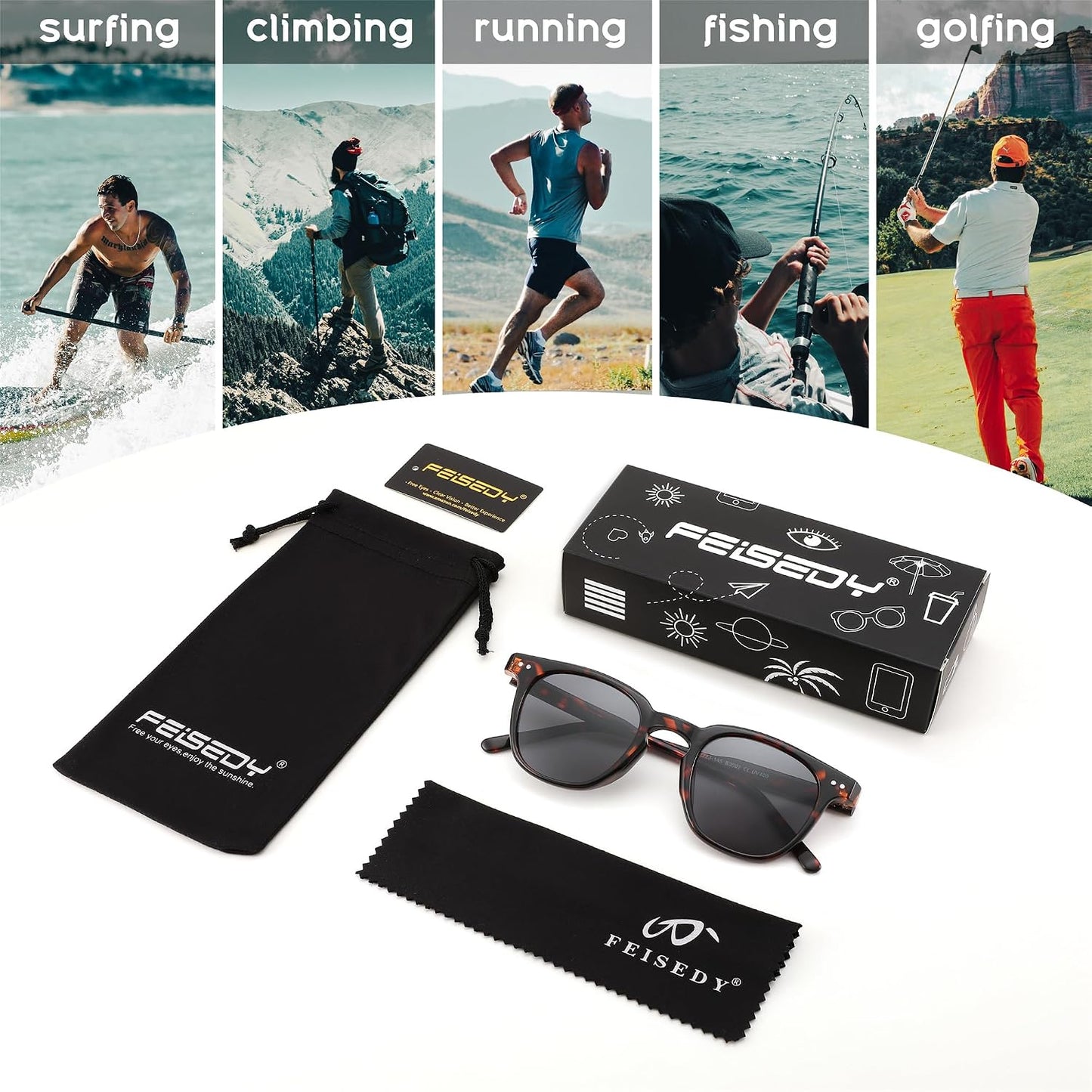 商品图片 15 | B0CCPBD9GS | FEISEDY Classic Polarized Sunglasses Retro Round Sunglasses for Women Men Trendy Shades B0002