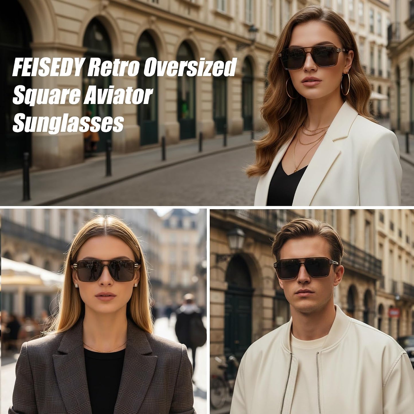 商品图片 9 | B0GVNPDBZQ | FEISEDY Retro Aviator Sunglasses Women Men 70s Trendy Square Shades B0422