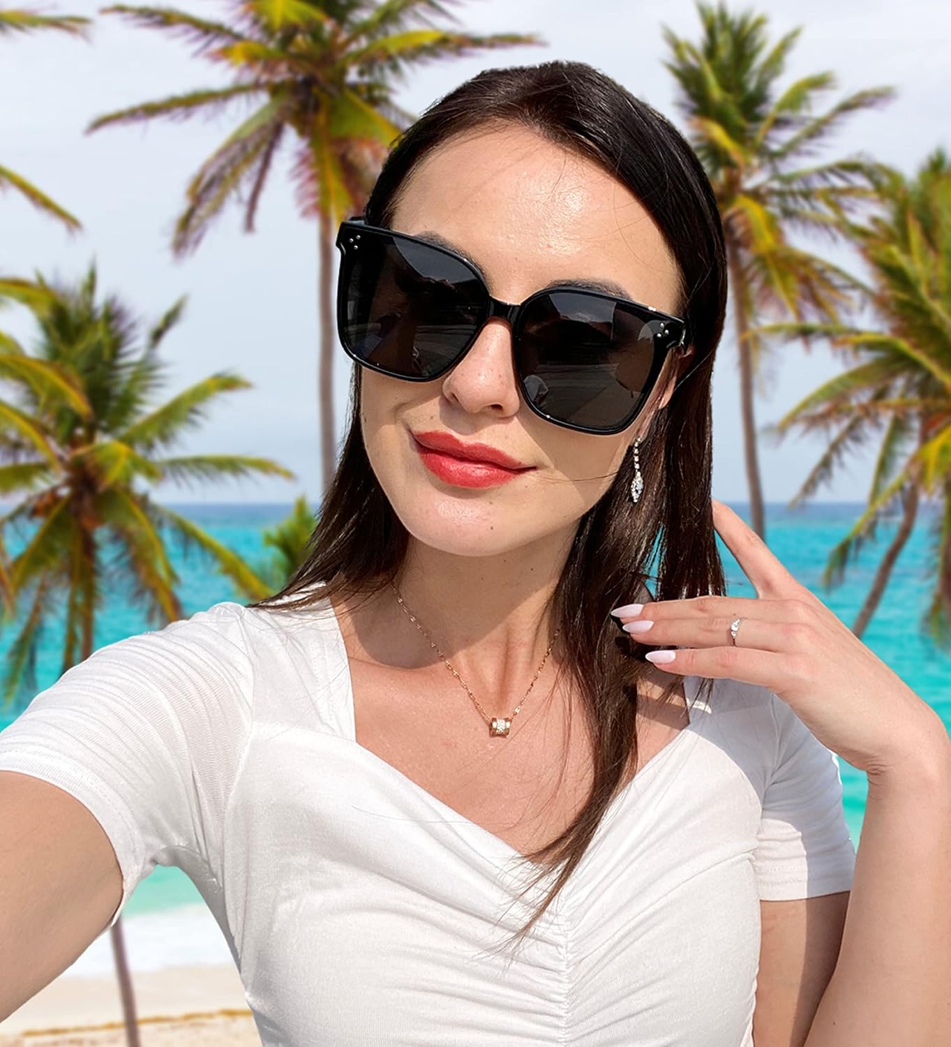 商品图片 28 | B0871BKMTN | FEISEDY Oversized Polarized Sunglasses - UV400 Protection, Square Fashion Sun Glasses for Outdoor & Daily B2600