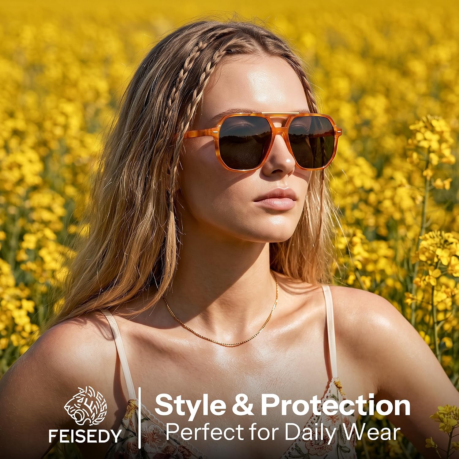 商品图片 15 | B0H71K72HH | FEISEDY Retro Aviator Sunglasses for Women Men 70s Square Sun Glasses B0281