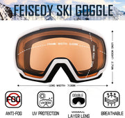 商品图片 40 | B0GHRB6WCQ | FEISEDY Ski Goggles, OTG Snow Sport Goggles for Adult Youth, Anti-Fog UV400 Protection Bendable Dual-Lenses B2961