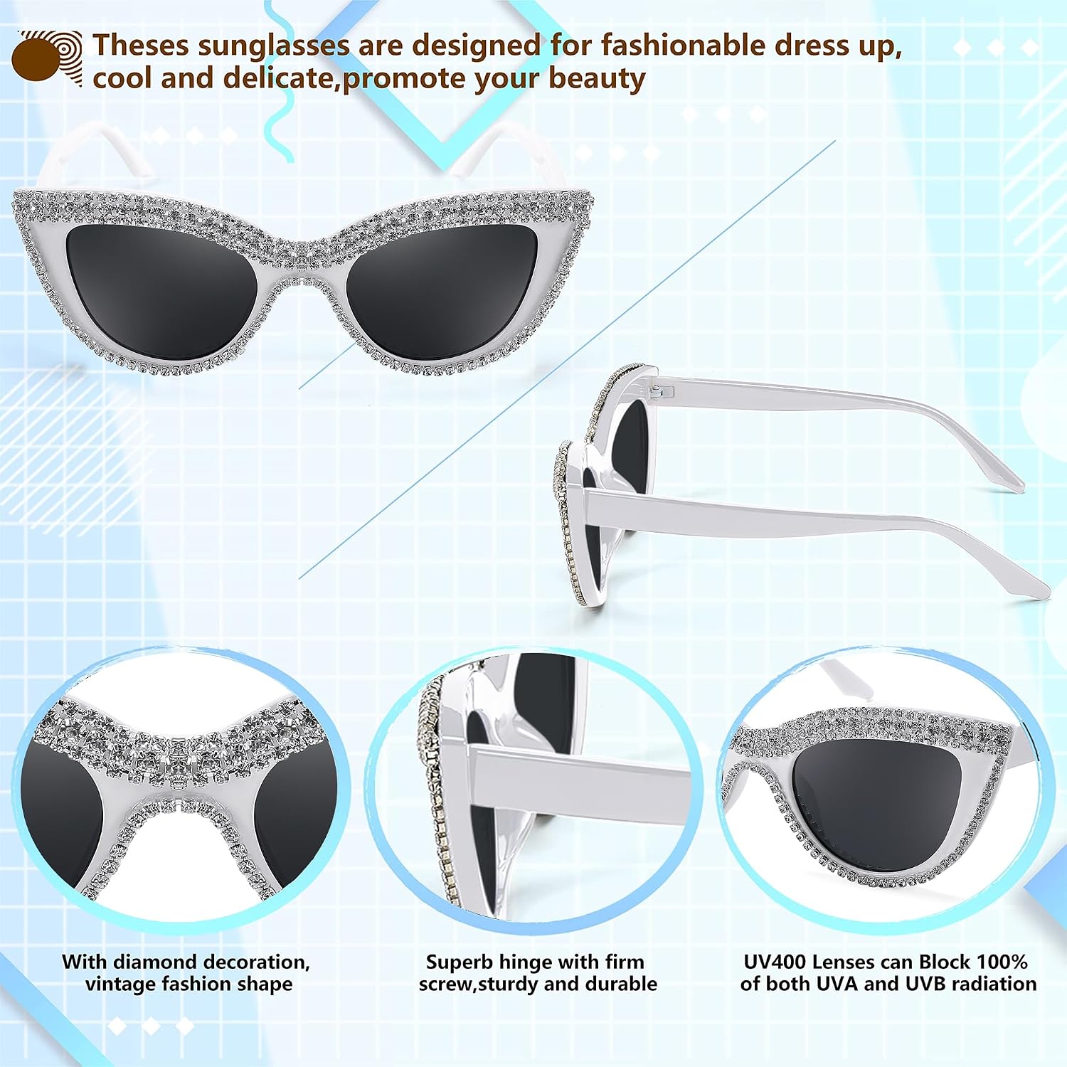 商品图片 41 | B0BZ7YMM4F | FEISEDY Oversized Women Cat Eye Rhinestone Sunglasses Costume Party B2360