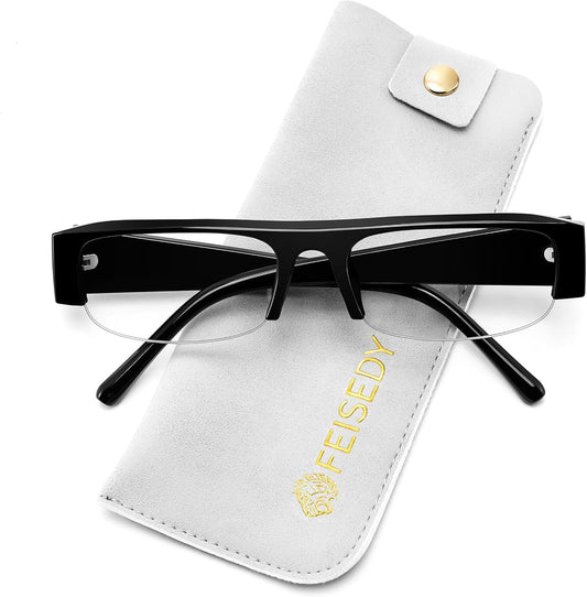 Black / 50 Millimeters | B0GY46PL9P | FEISEDY Chic Semi Rimless Blue Light Glasses for Women B0431