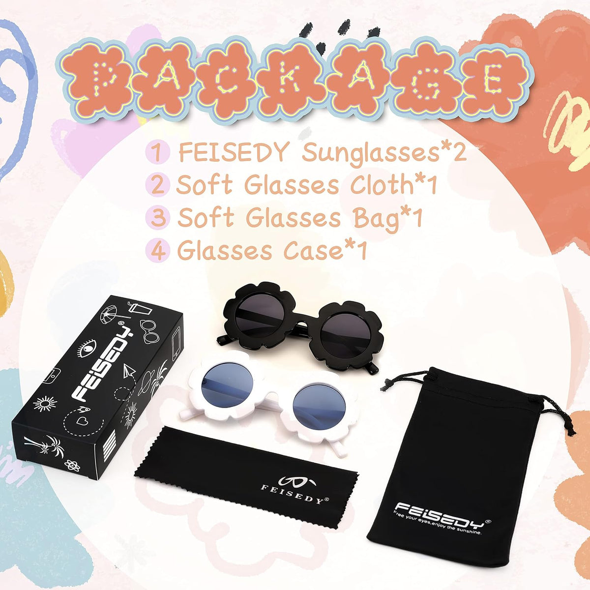 ÉÌƷͼƬ 6 | B0B56MHCN1 | FEISEDY 2 Pack Flower Sunglasses Toddler Beach Party Holiday Round Cute Sun Glasses B2315