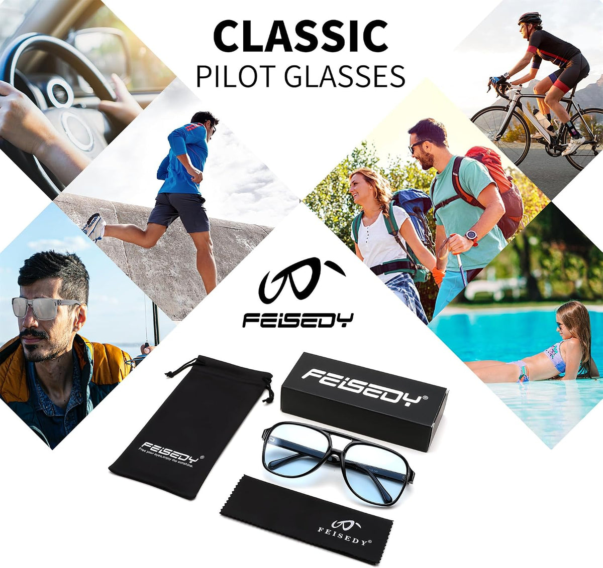 ÉÌƷͼƬ 76 | B0CB543WBD | FEISEDY Vintage Retro 70s Plastic Aviator Sunglasses Women Men Classic Large Squared Frame B2751