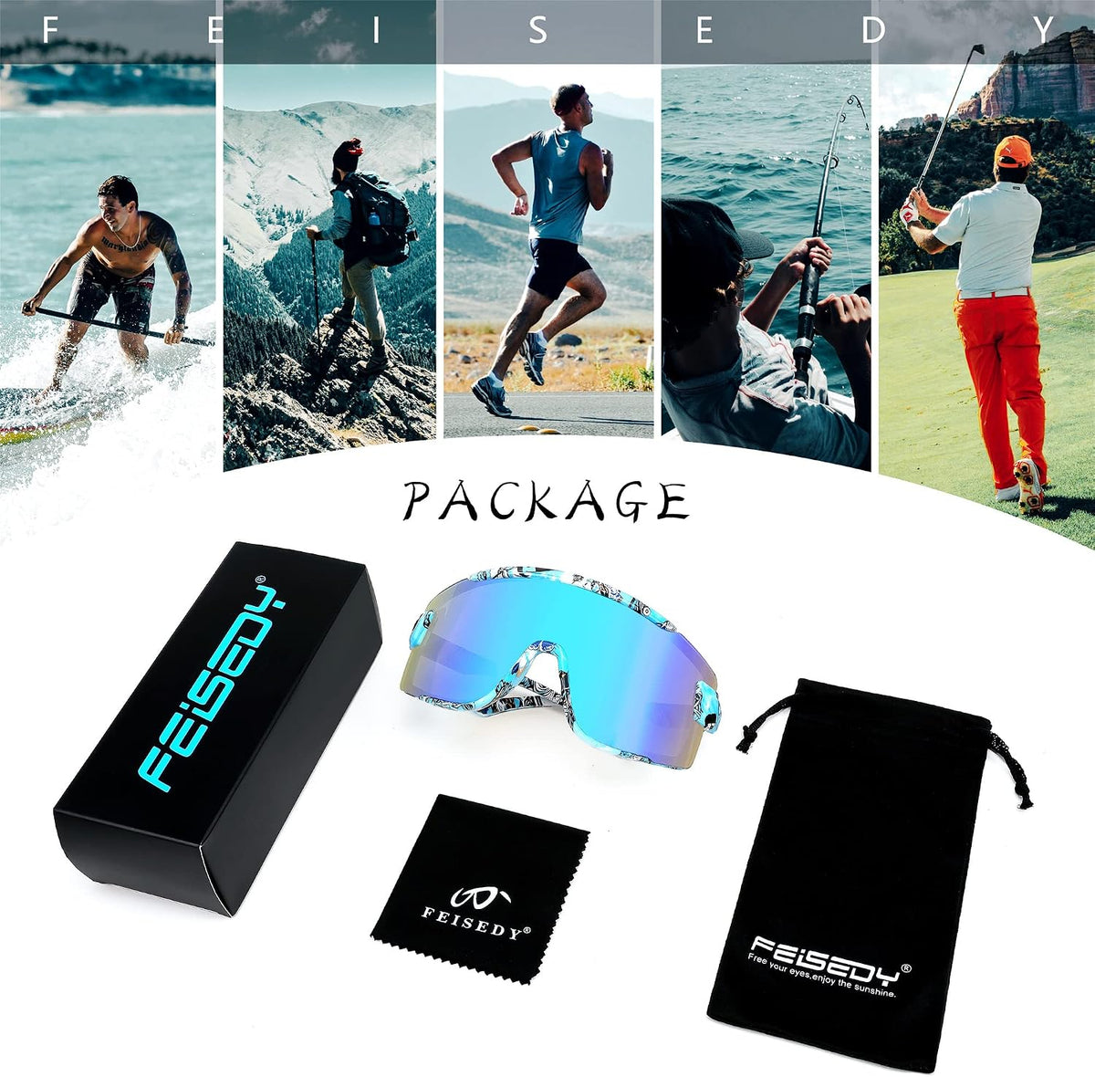 ÉÌƷͼƬ 15 | B0B45K1FS2 | FEISEDY Cycling Glasses Men Women Sport Sunglasses 80s ski Goggles Driving Fishing Biking Sunglasses UV Protection B2944
