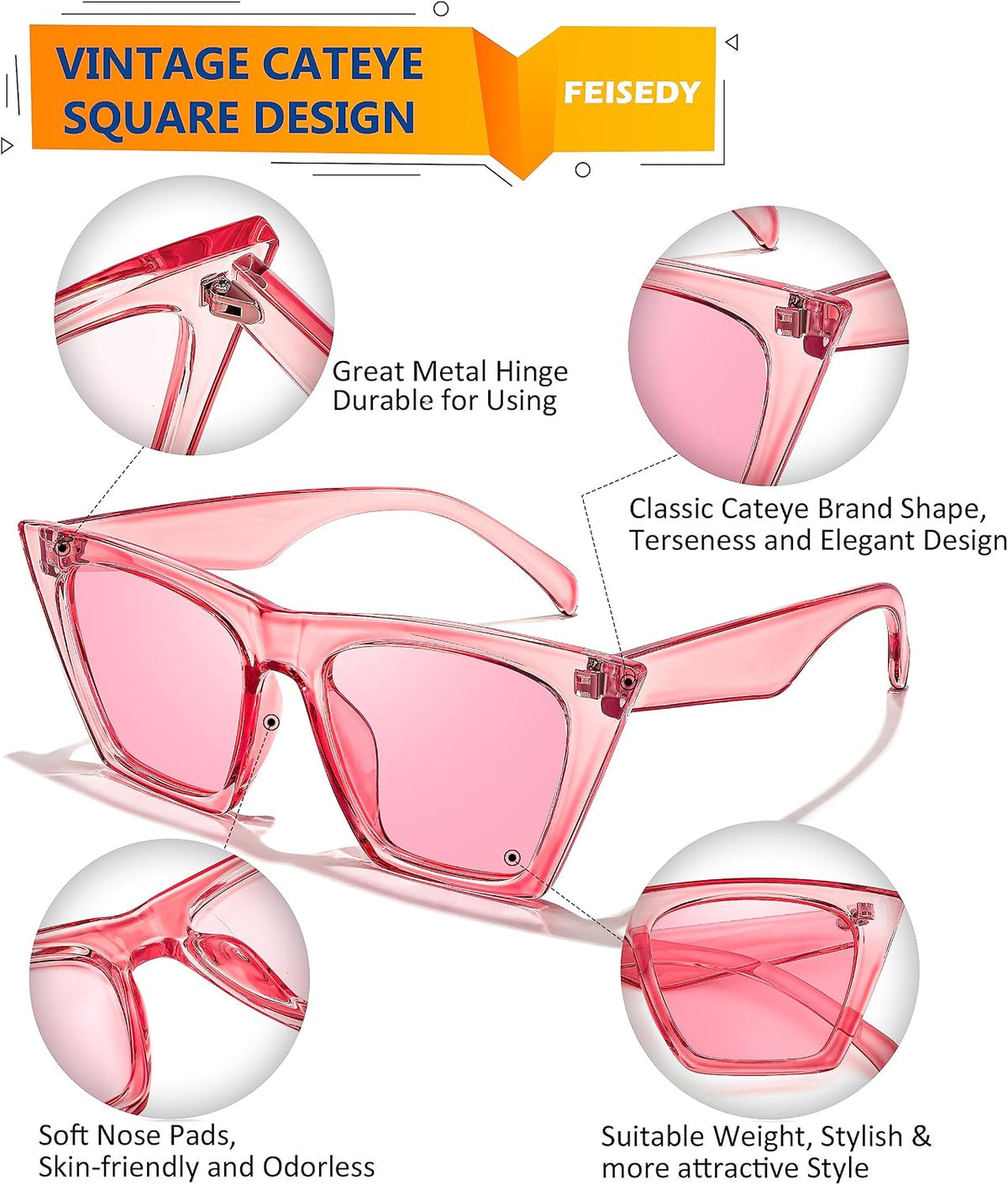 ÉÌƷͼƬ 122 | B0C5378735 | FEISEDY Vintage Square Cat Eye Sunglasses Women Trendy Cateye Sunglasses B2473