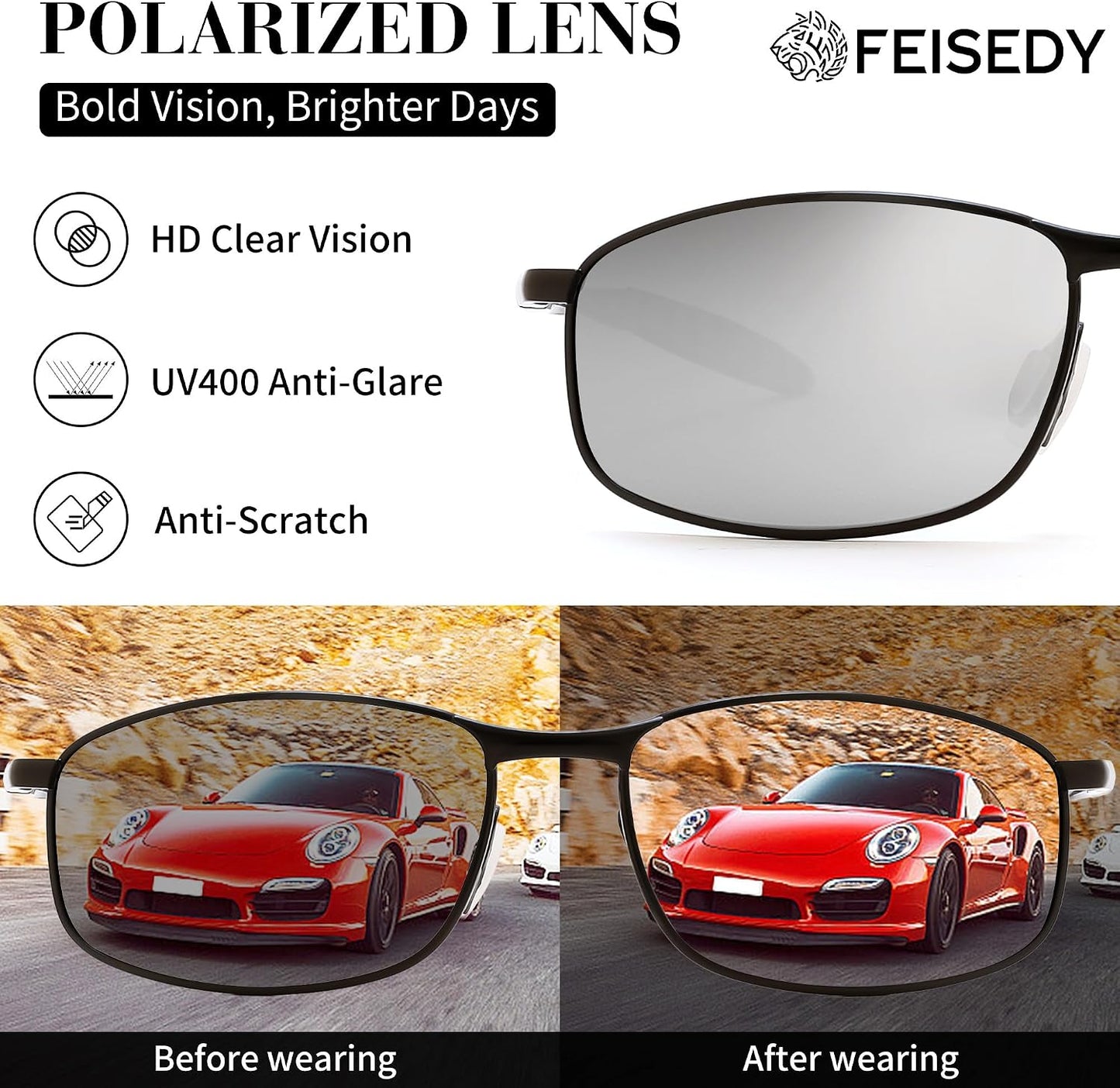 商品图片 59 | B07GSRV2H5 | FEISEDY Rectangle Polarized Square Sunglasses for Men Women B2444