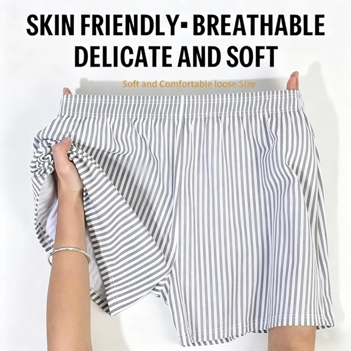 商品图片 6 | B0GXY6Q3HN | 2 Pack Men's Loose Fit Boxer Shorts 95% Cotton Blend Striped Soft Breathable Underwear, Casual Lounge Sleep Shorts