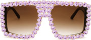 004 Transparent Pink Red Frame/Purple Diamond Tea Pink Lens / 60 Millimeters | B09YHG99L4 | FEISEDY Square Diamond Sunglasses for Women Retro Fashion Shiny Rhinestone Sun Glasses B2916