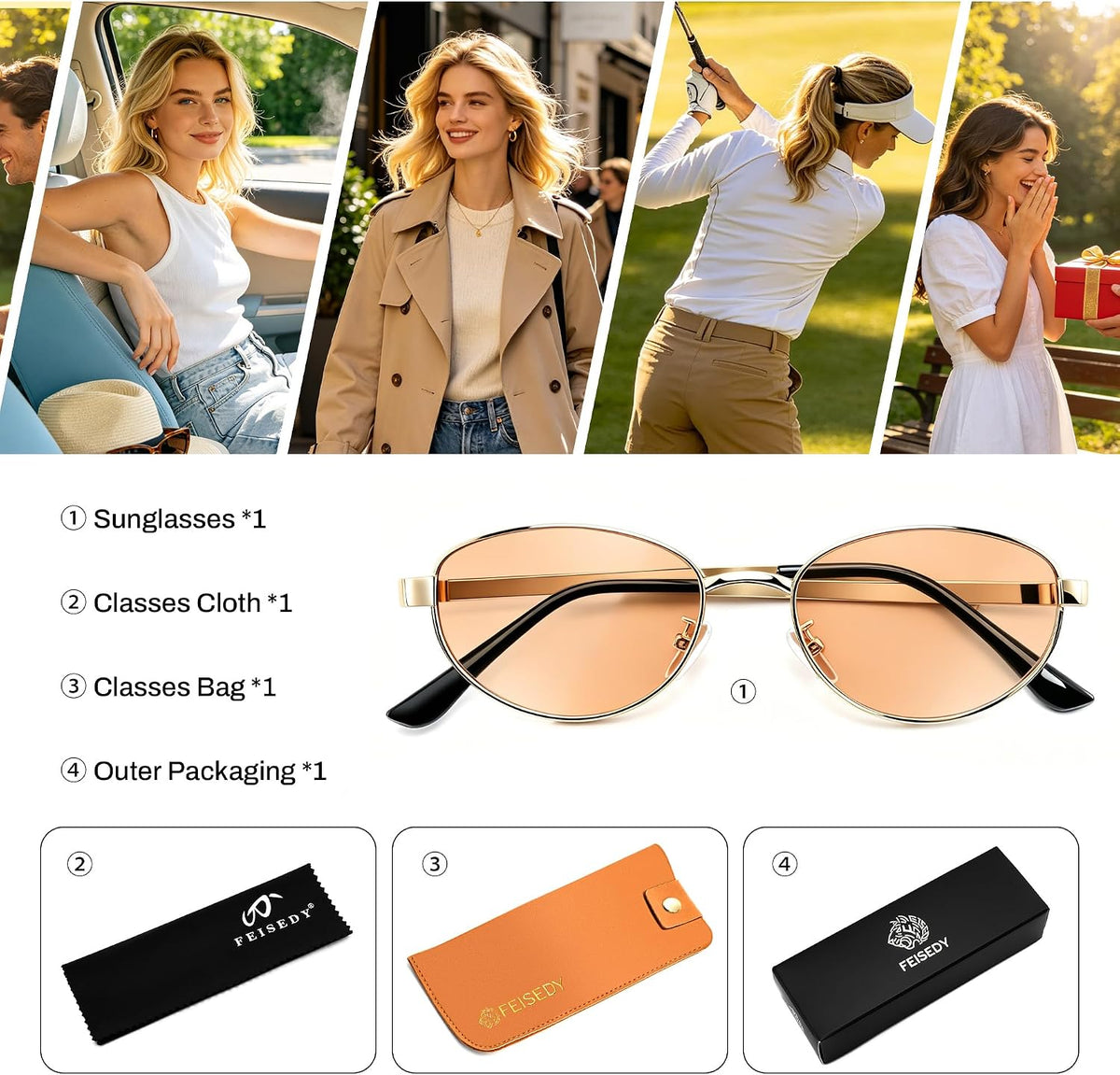 ÉÌƷͼƬ 27 | B0GVDQNHD2 | FEISEDY Oval Metal Sunglasses for Women and Men, Classic UV400 Protection Shades Retro Trendy Driving Fishing Eyewear B0430