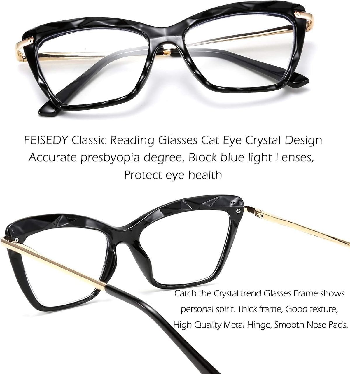 ÉÌƷͼƬ 32 | B088WVS65H | FEISEDY Crystal Cat Eye Reading Glasses Blue Light Blocking Reader Anti Eyestrain Glasses B2596 Champagne 1.75x