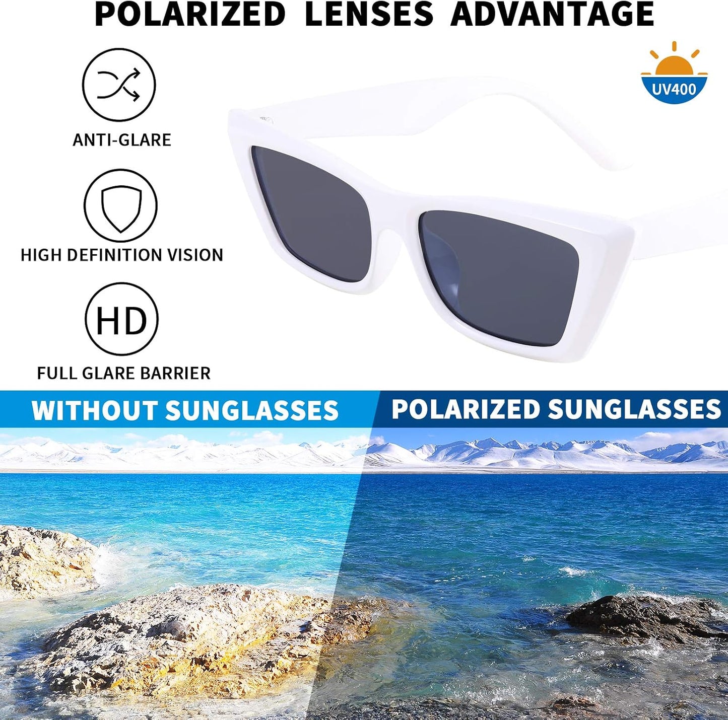 商品图片 13 | B08TM3J1R9 | FEISEDY Small Cateye Square Polarized Sunglasses Women Classic Thick Rectangle Frame UV400 Sun Glasses B2736