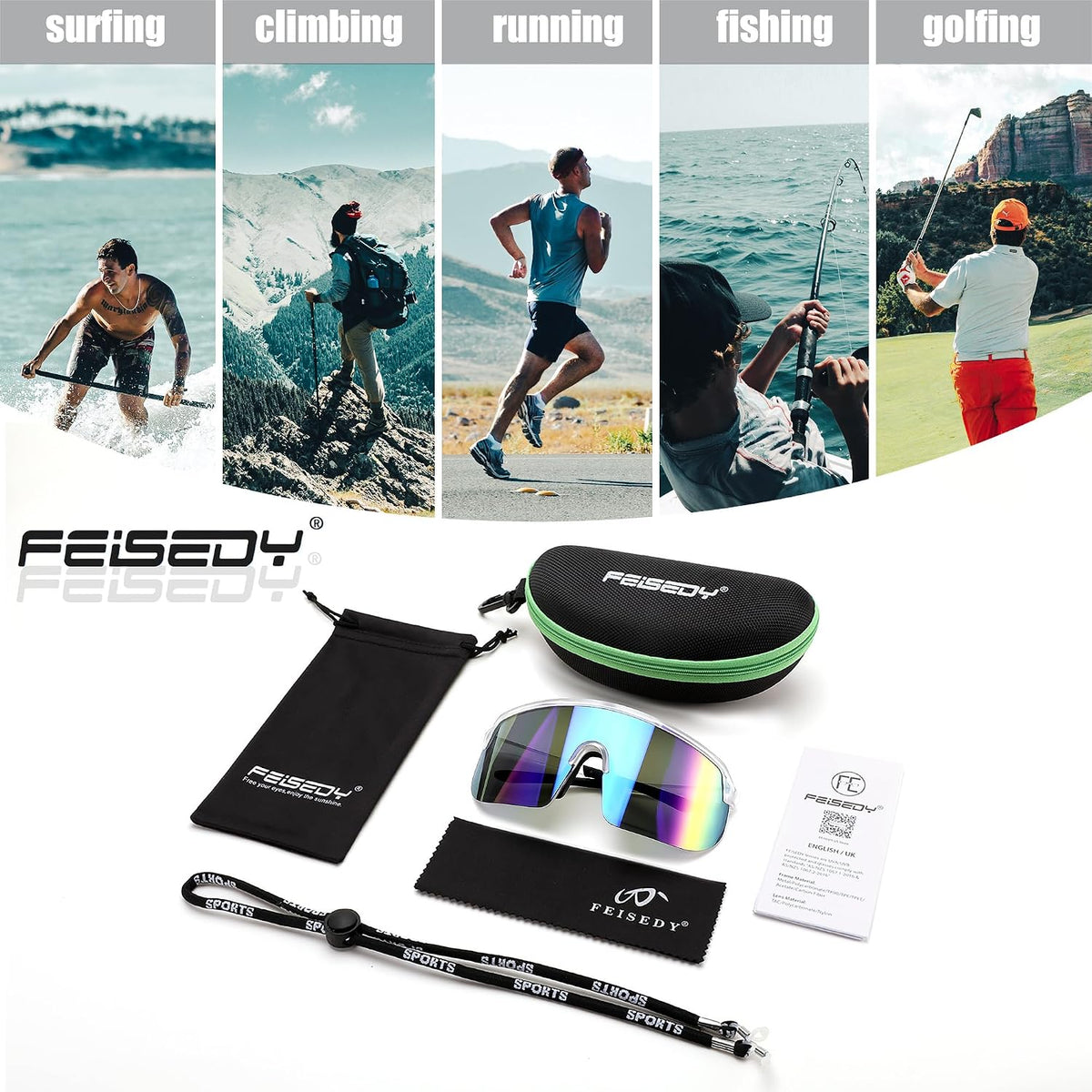 ÉÌƷͼƬ 20 | B0DGTRTMPX | FEISEDY Sports Sunglasses for Men and Women, Large Rectangular Lens, Baseball Cycling Running Sunglasses B0243