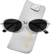 Silver Frame + Grey Lens / 52 Millimeters | B0GVDJZGTR | FEISEDY Metal Oval Sunglasses UV400 Protection for Women and Men B0429