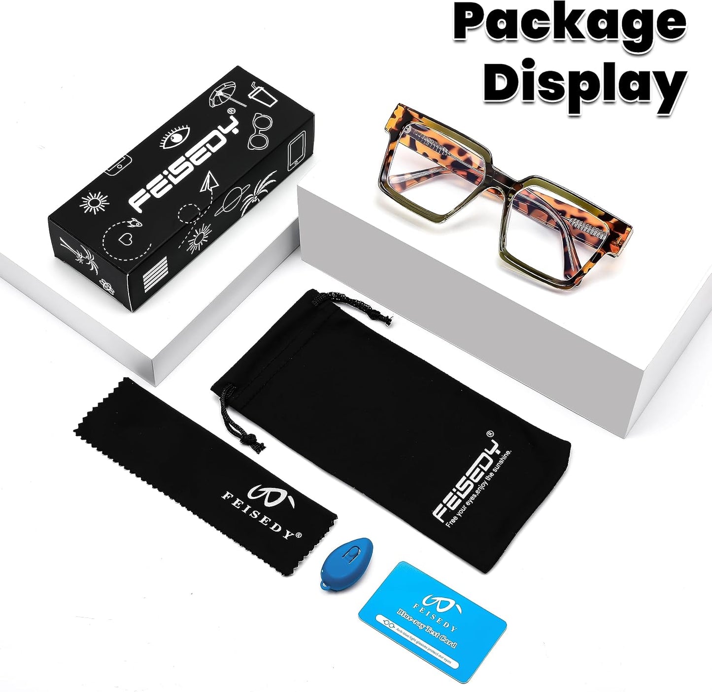 商品图片 32 | B0CDBH37B5 | FEISEDY Oversized Blue Light Glasses for Women Men TR90 Retro Square Anti Eyestrain Glasses Rectangle Fashion Frame B0037