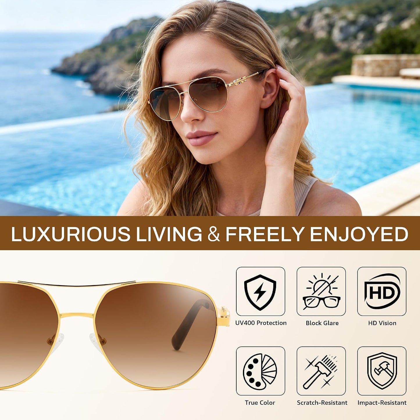 商品图片 5 | B0H4QPVJY6 | FEISEDY Retro Aviator Sunglasses for Women Men UV400 Shades B0409