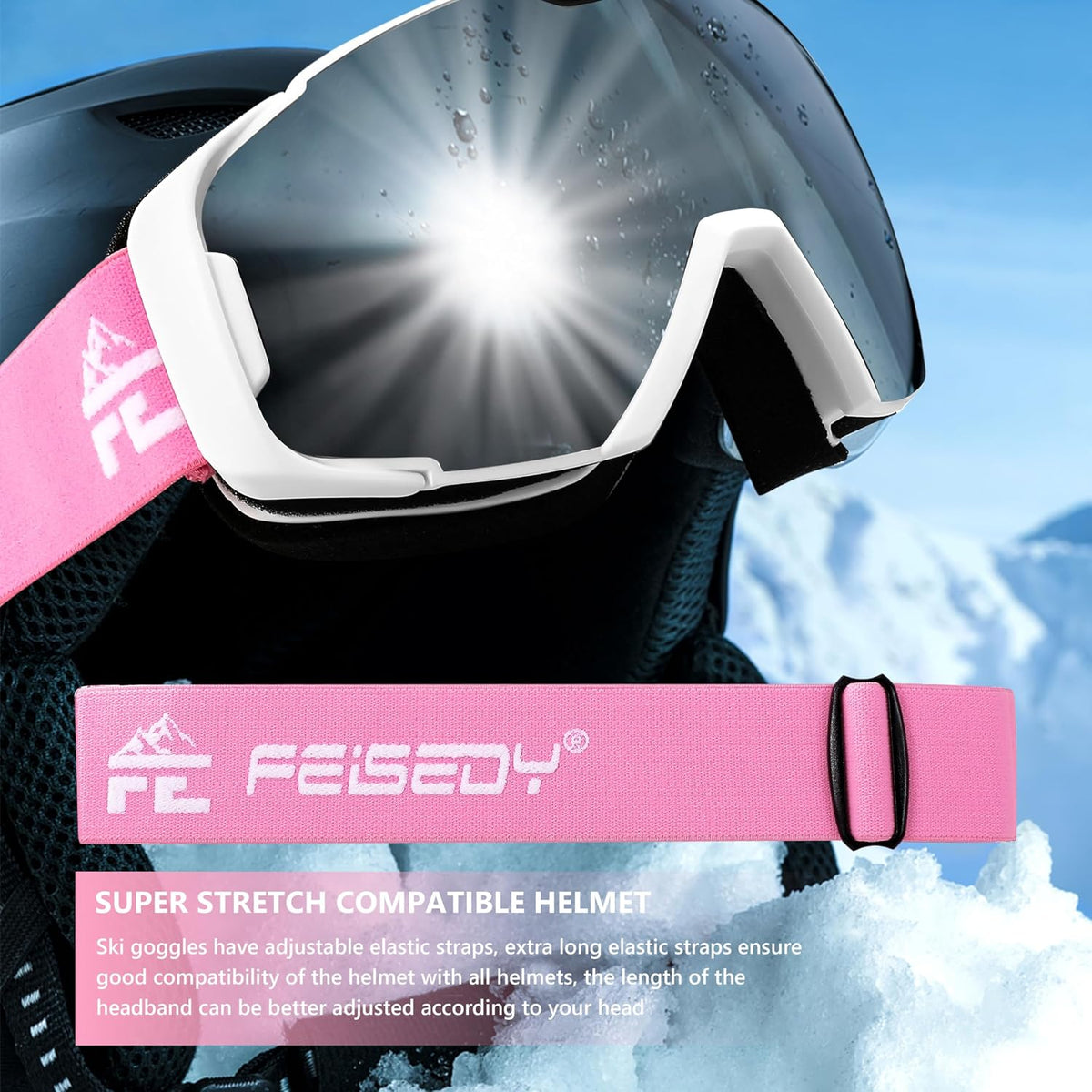 商品图片 22 | B0GHRB6WCQ | FEISEDY Ski Goggles, OTG Snow Sport Goggles for Adult Youth, Anti-Fog UV400 Protection Bendable Dual-Lenses B2961