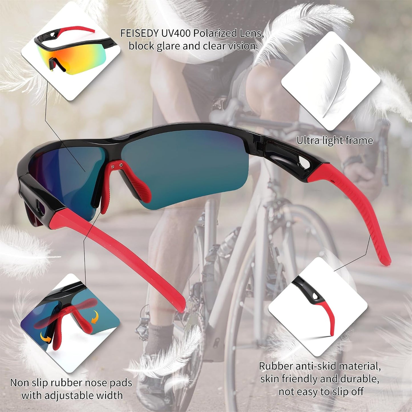 商品图片 4 | B0C7189J4Z | FEISEDY Men Sunglasses, Polarized Cycling Sunglasses, UV400 Sports Baseball Running Fishing Hiking Shades B2372