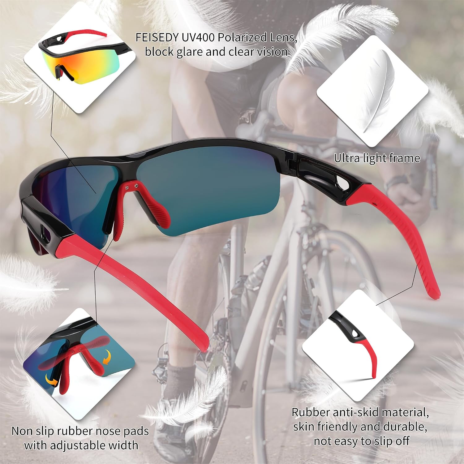 商品图片 4 | B0C7189J4Z | FEISEDY Men Sunglasses, Polarized Cycling Sunglasses, UV400 Sports Baseball Running Fishing Hiking Shades B2372