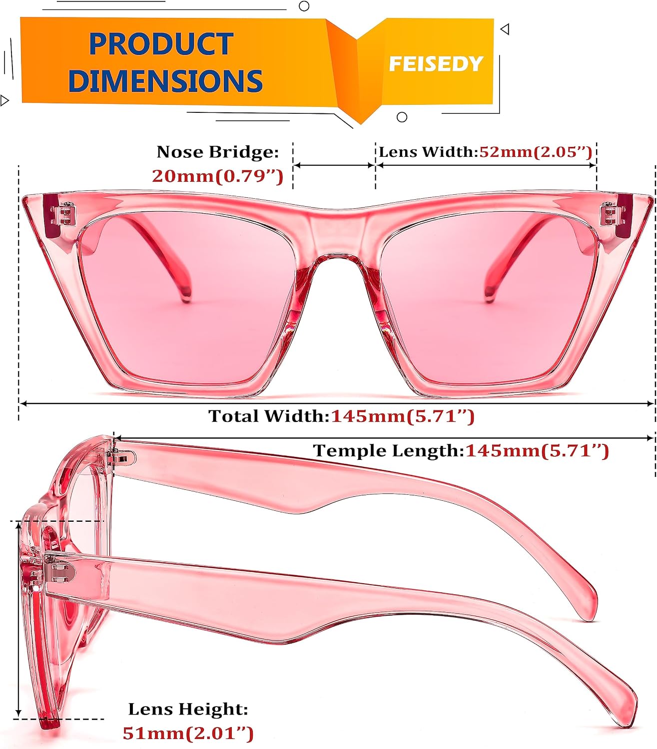 商品图片 124 | B0C5378735 | FEISEDY Vintage Square Cat Eye Sunglasses Women Trendy Cateye Sunglasses B2473