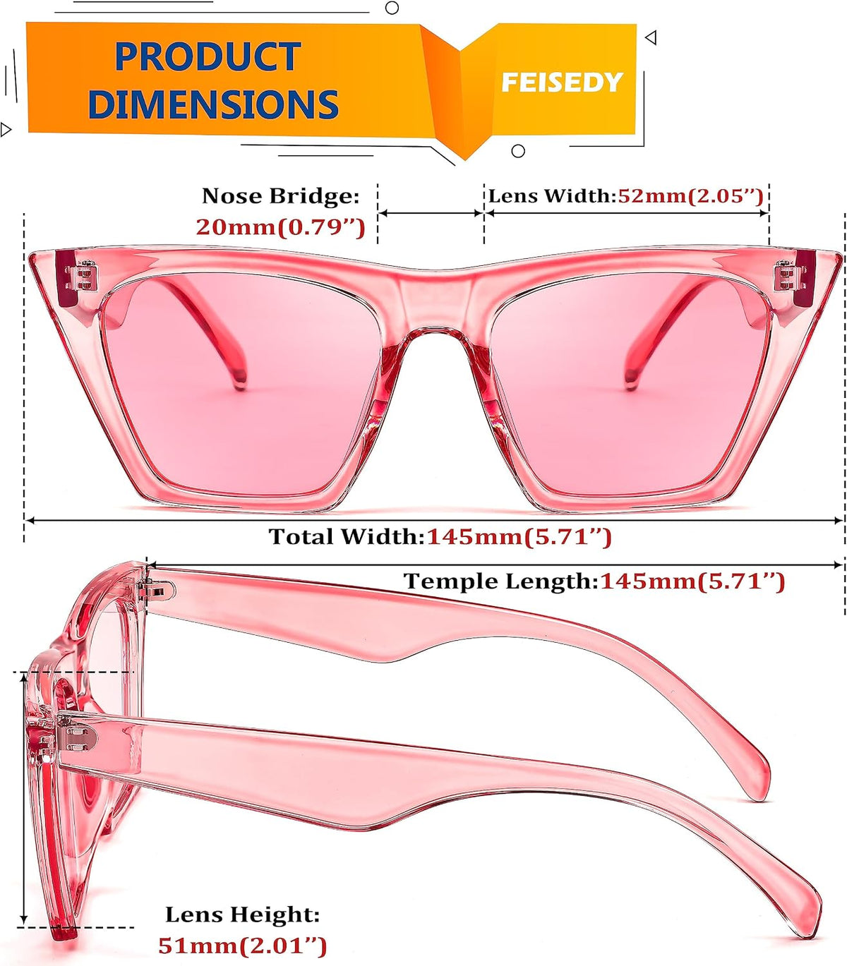 ÉÌƷͼƬ 124 | B0C5378735 | FEISEDY Vintage Square Cat Eye Sunglasses Women Trendy Cateye Sunglasses B2473