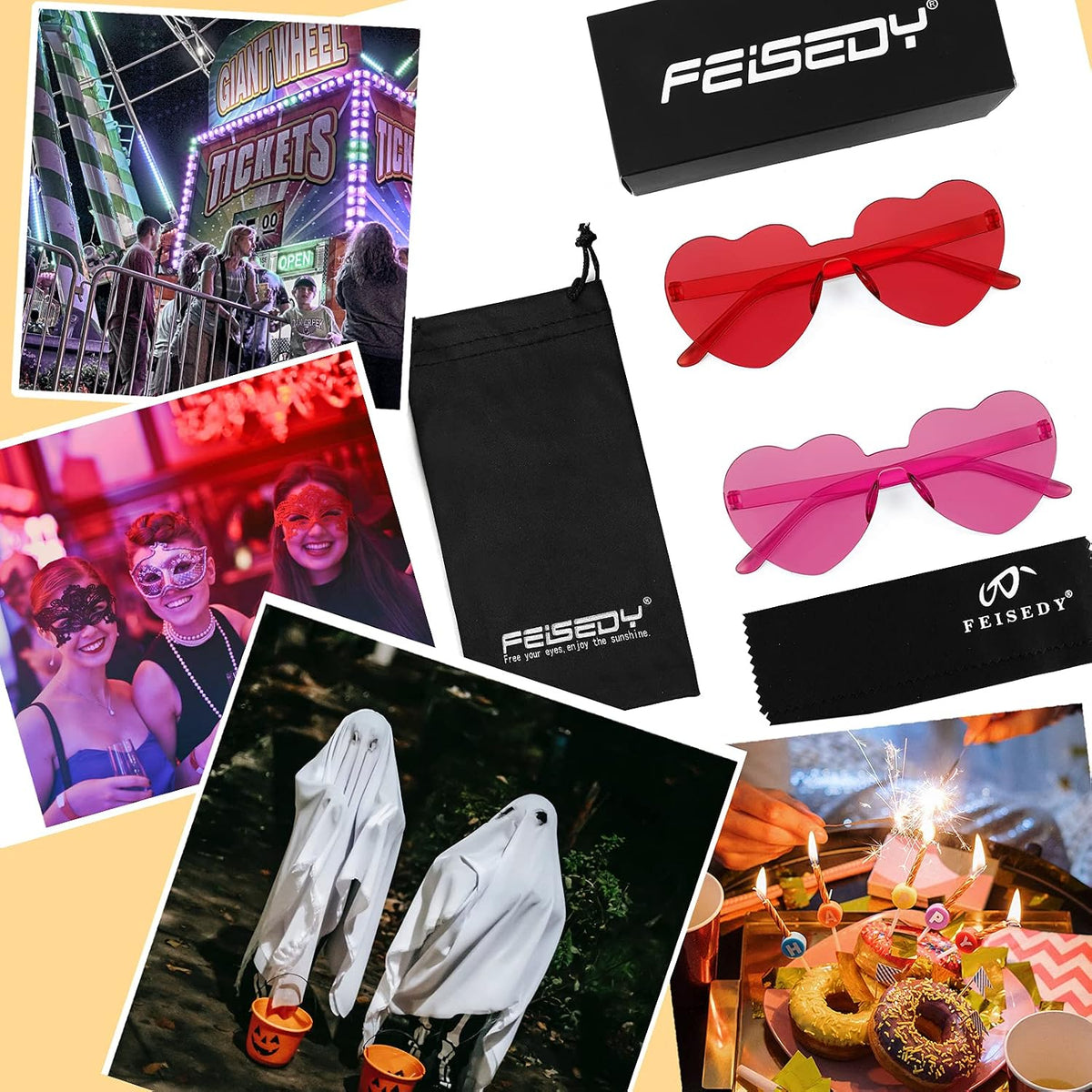 ÉÌƷͼƬ 14 | B09H3WMGMG | FEISEDY 2 Pack Rimless Heart Shaped Sunglasses Party Glasses Disco One Piece Transparent Trendy Love Glasses B2826-F2