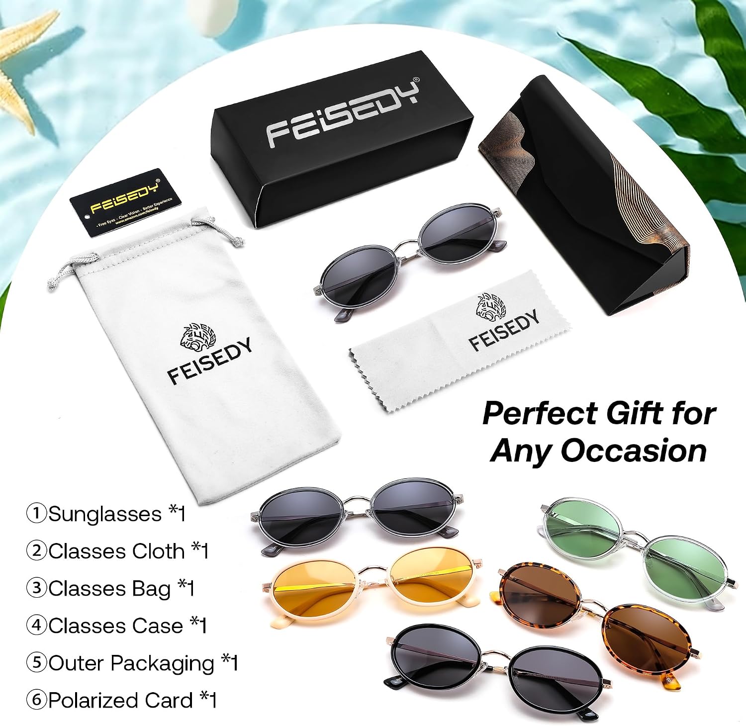 商品图片 6 | B0GX9GL5XF | FEISEDY Polarized Oval Metal Sunglasses for Women Men Classic Retro B0439