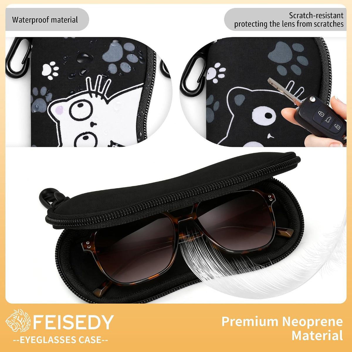 ÉÌƷͼƬ 3 | B0GFYDDD2Y | FEISEDY 2Pack Sunglasses Soft Case Ultra Light Neoprene Zipper Portable Eyeglass Pouch with Belt Clip B0385