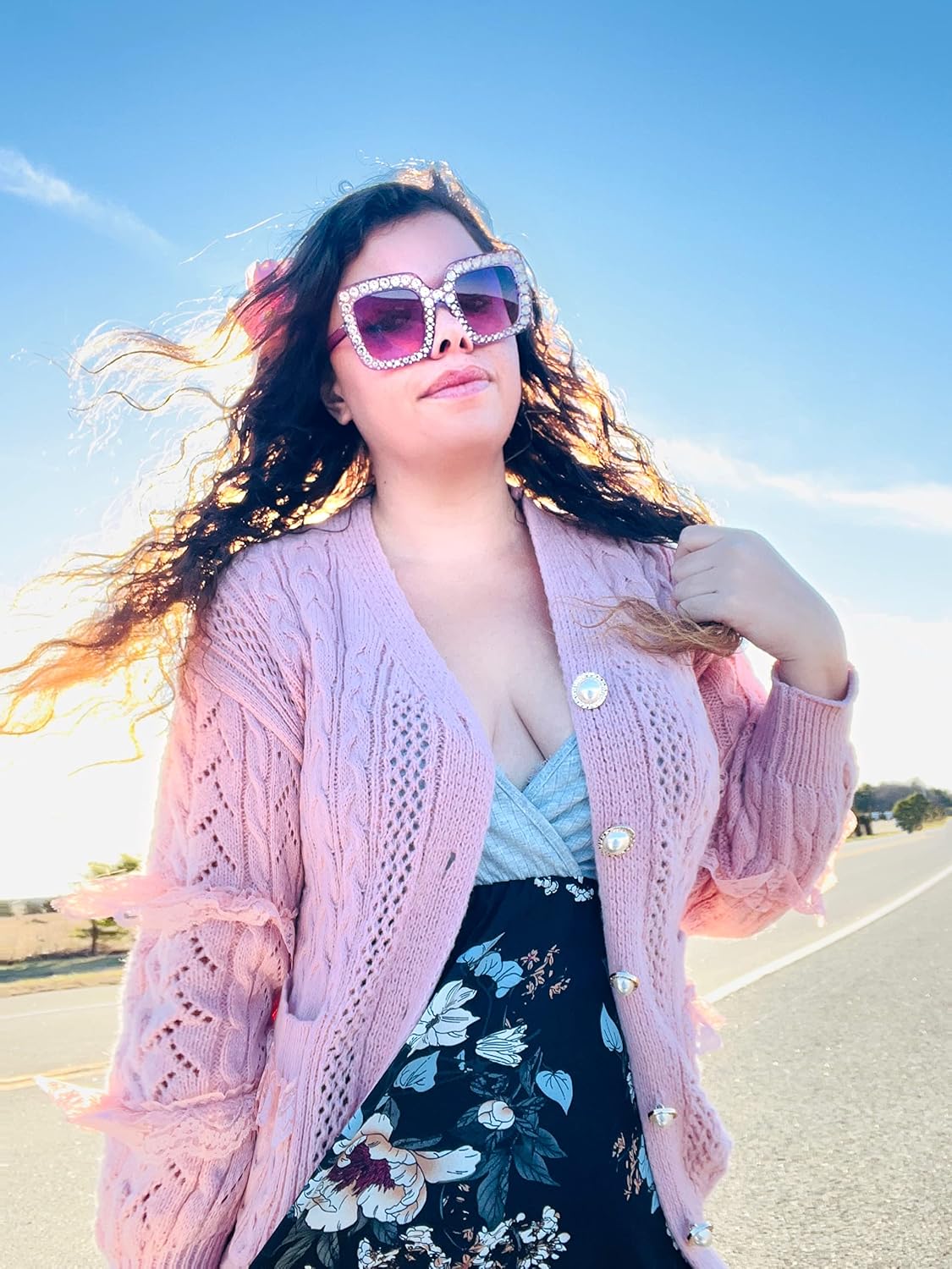ÉÌƷͼƬ 47 | B077GMJCV8 | FEISEDY Women Sparkling Crystal Sunglasses Oversized Square Thick Frame B2283